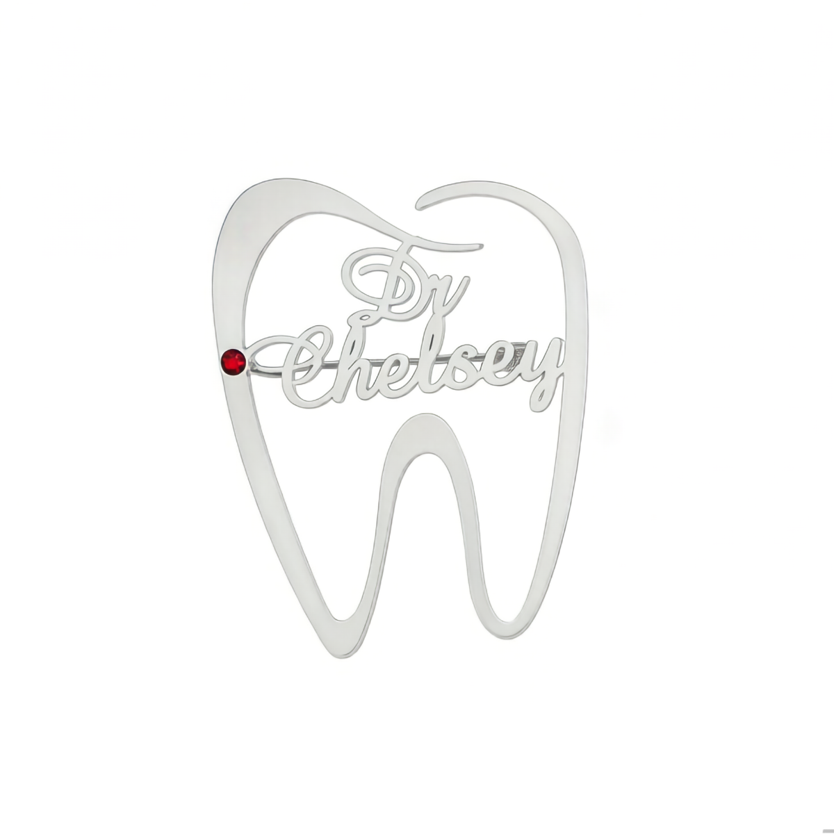 Tooth Shape Customized Name Brooch With Birthstone