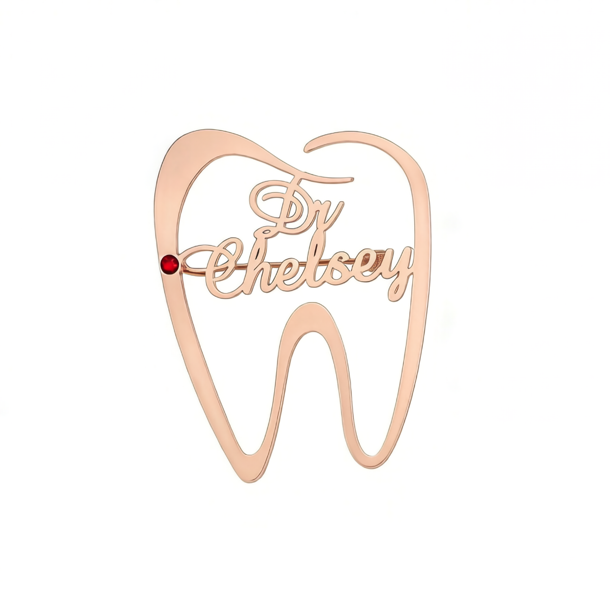 Tooth Shape Customized Name Brooch With Birthstone