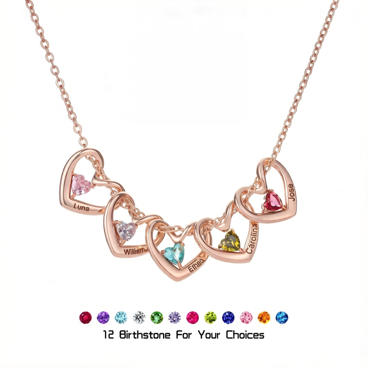 Customized Birthstone Name Engraved Heart Shape Pendant Necklace