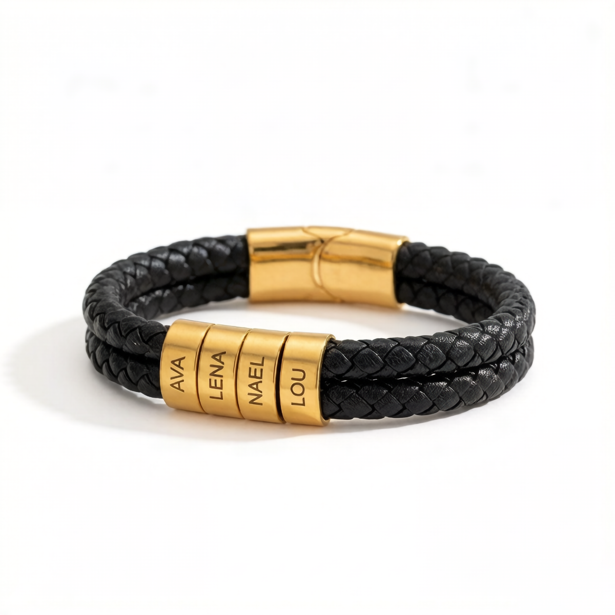 Personalized Multiname Engraved Leather Rope Bracelet