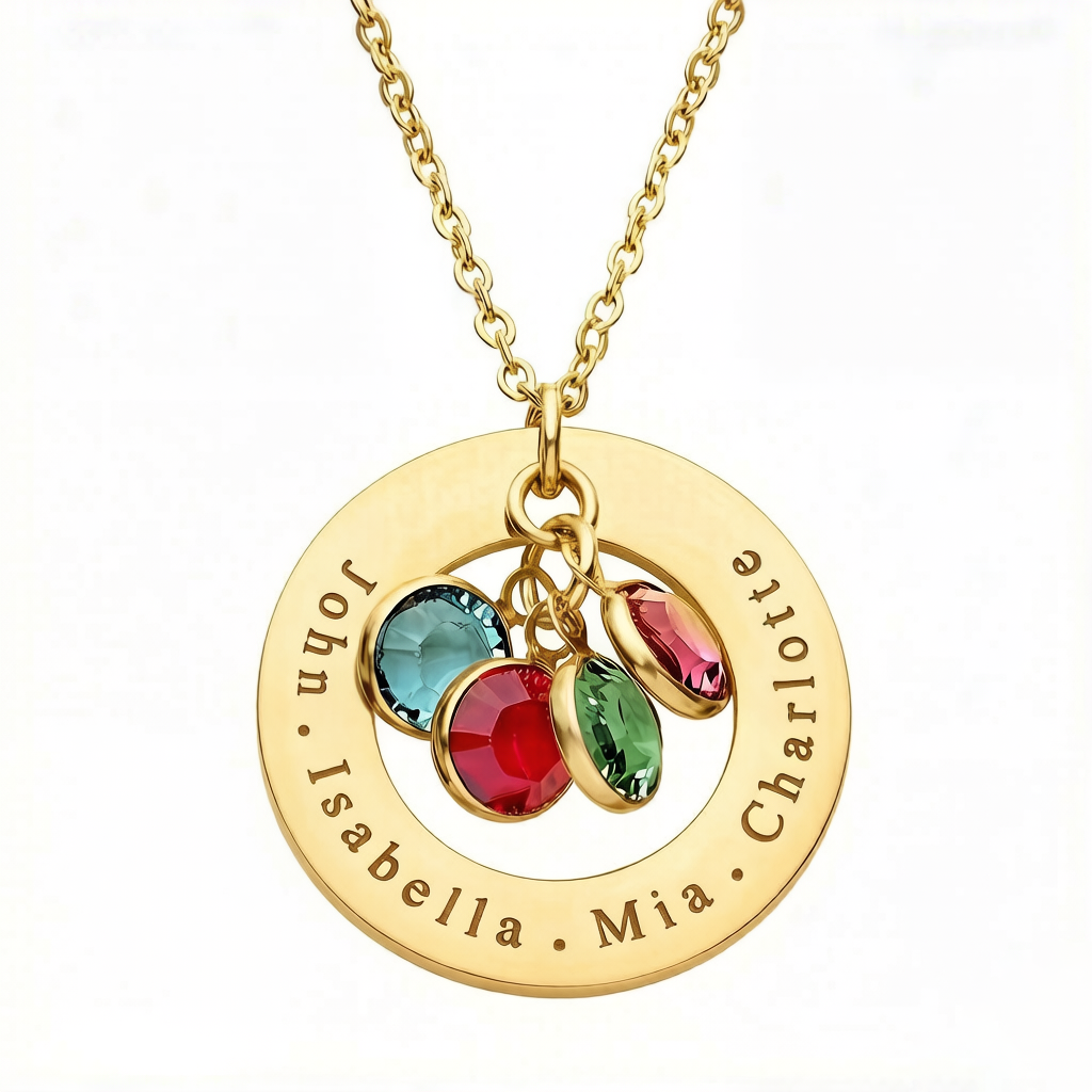 Personalized Name & Birthstone Disc Necklace