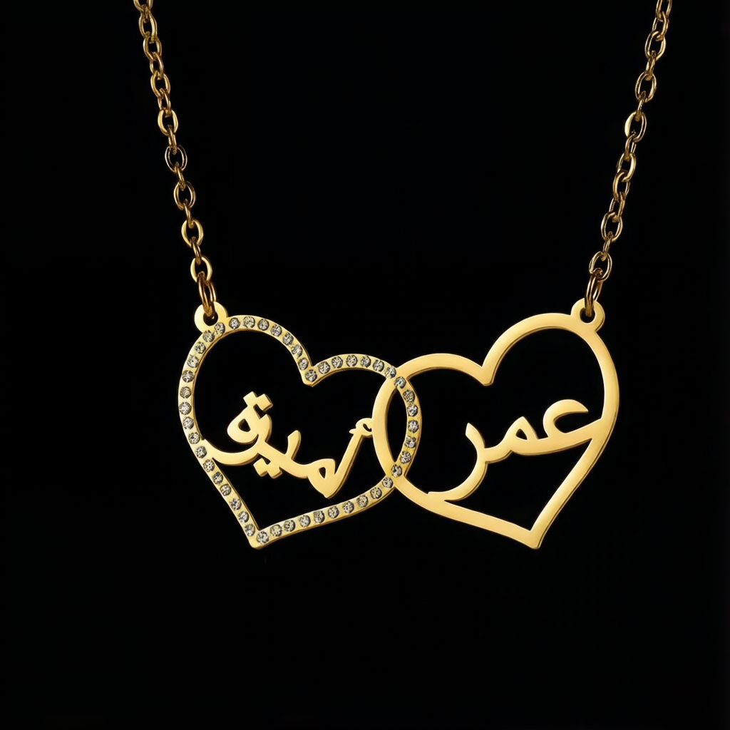 Customized Double Arabic Name Necklace With Birthstone