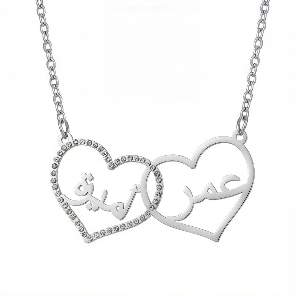 Customized Double Arabic Name Necklace With Birthstone