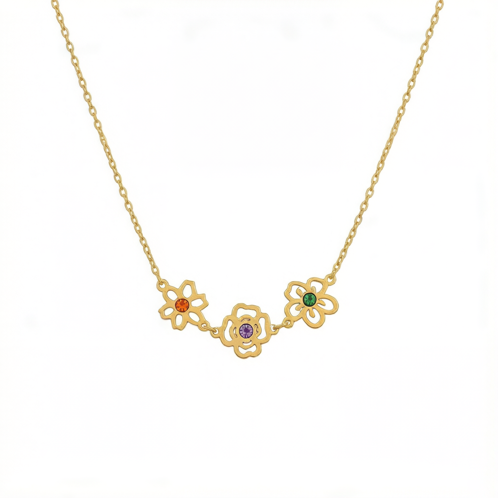 Custom Birth Flowers & Birthstone Necklace