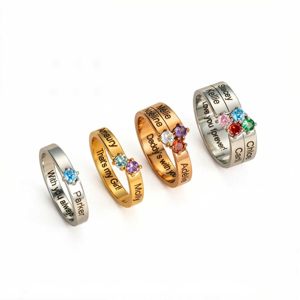 Custom 1-8 Names Birthstone Rings