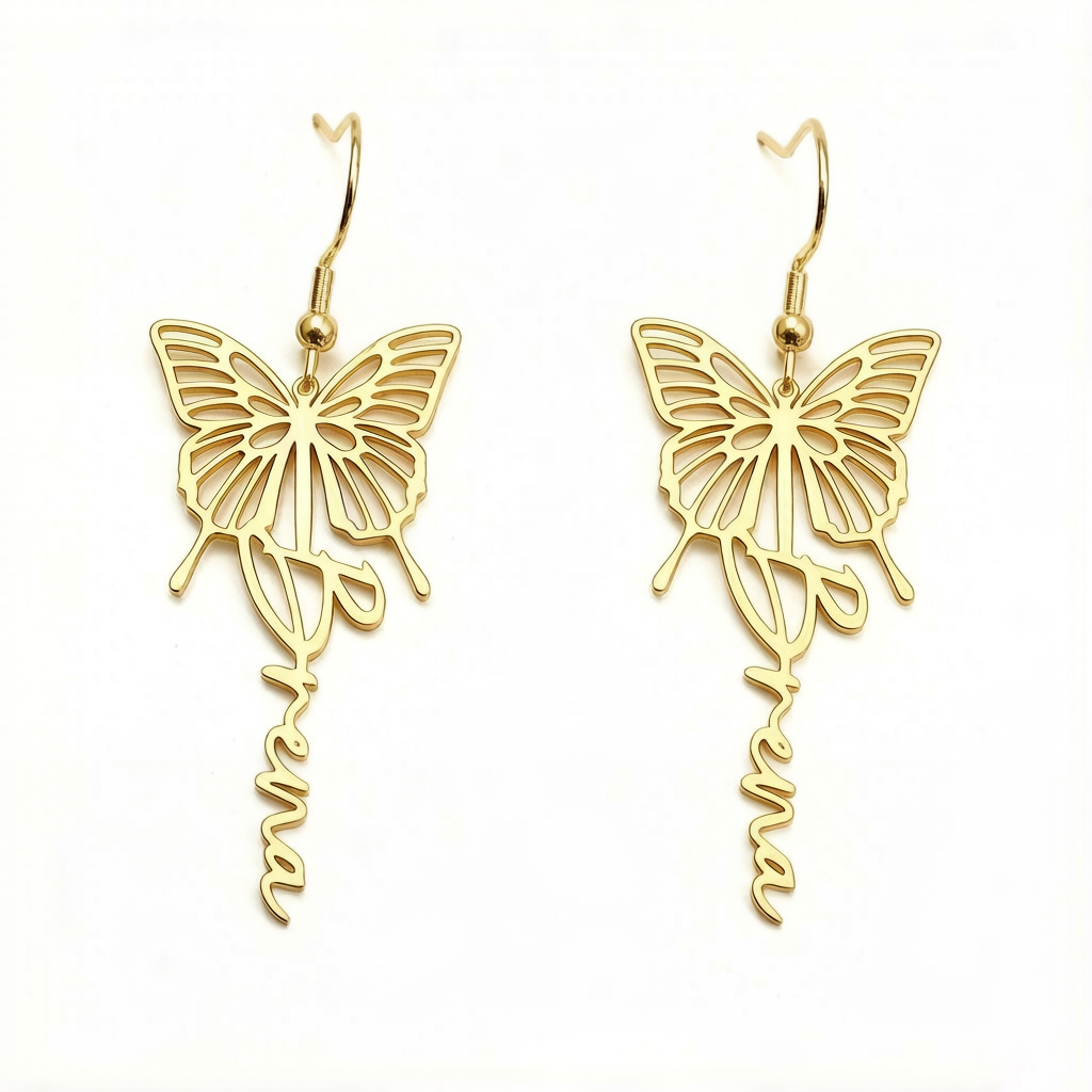Custom Name Butterfly Dangle Earrings