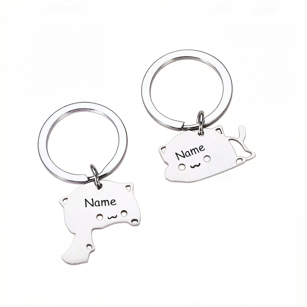 Cute Hugging Cat Custom Name Couple Keychains