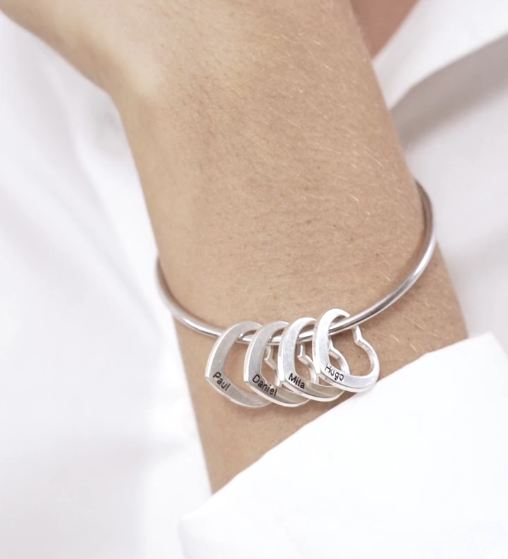 Customized Bangle with Heart Name Pendants