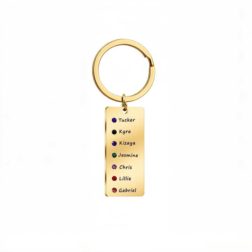 Custom 1-10 Names Birthstone Nameplate Keychains