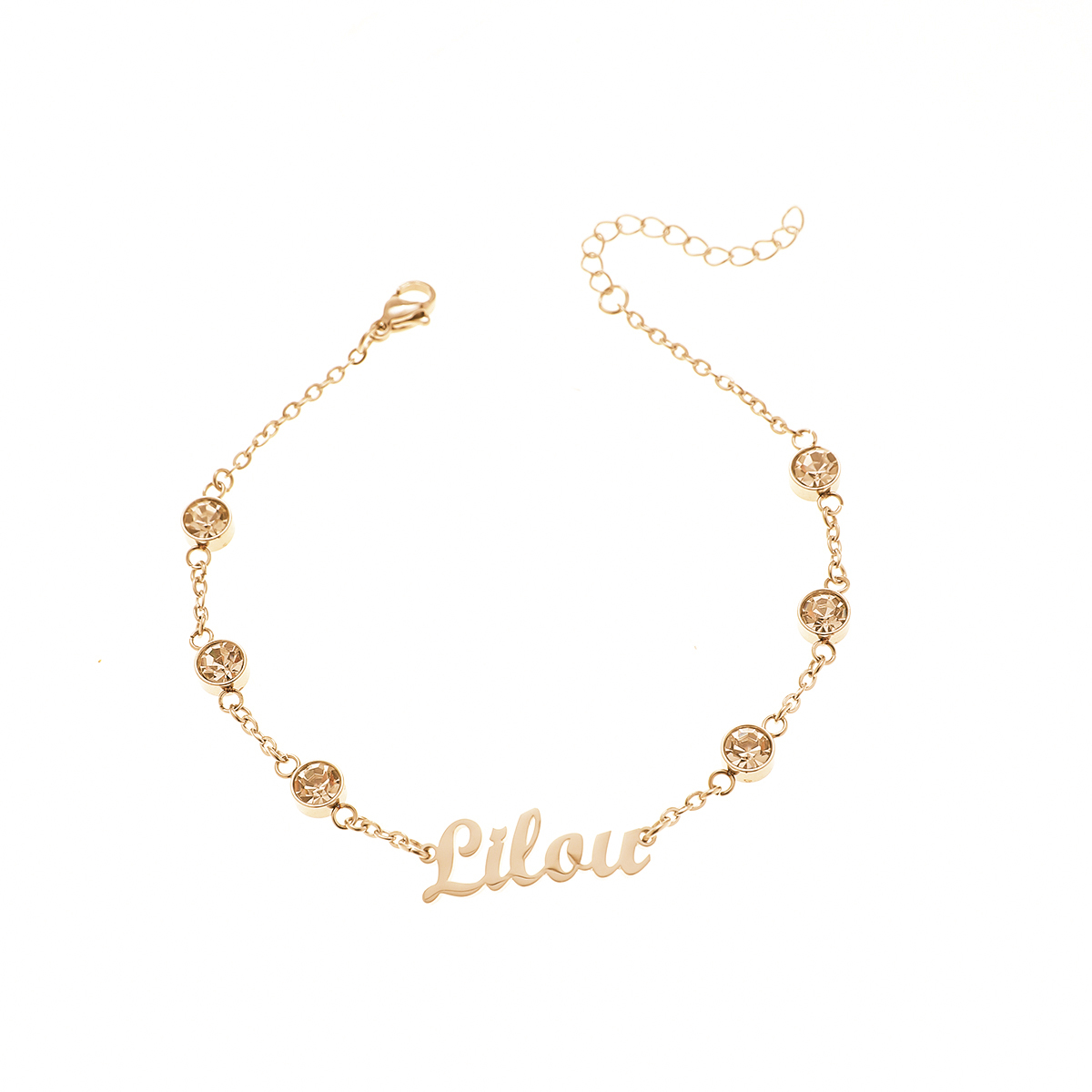 Custom Name Bracelets and Ankle Chains with Six Rhinestones Inlaid