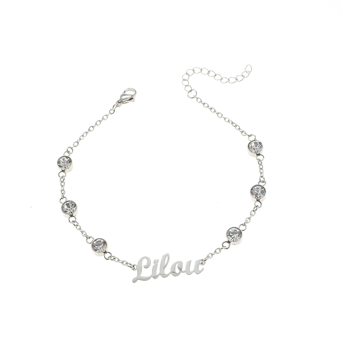 Custom Name Bracelets and Ankle Chains with Six Rhinestones Inlaid