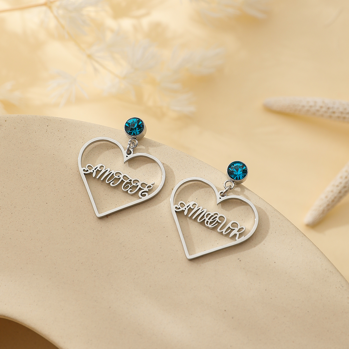 Custom Name Necklace With Heart Shaped Brithstone Earrings