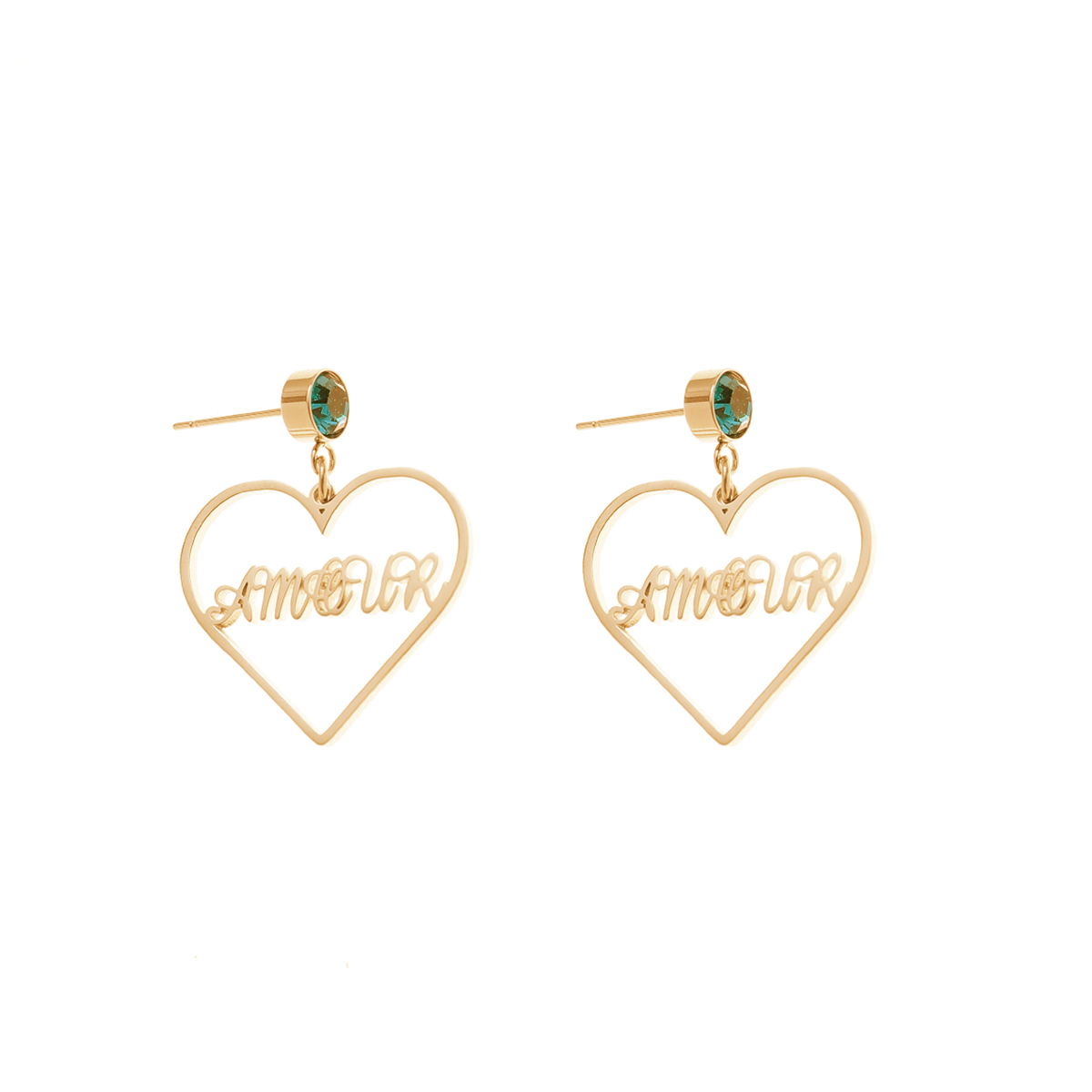 Custom Name Necklace With Heart Shaped Brithstone Earrings