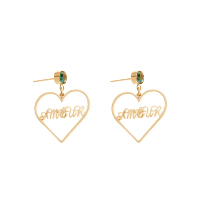 Custom Name Necklace With Heart Shaped Brithstone Earrings