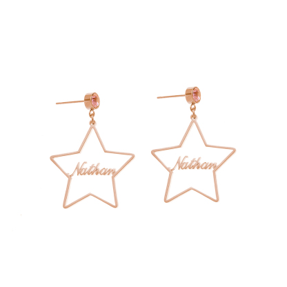 [Copy]Custom Name Necklace With Heart Shaped Brithstone Earrings pentagram shape Personalized name earrings