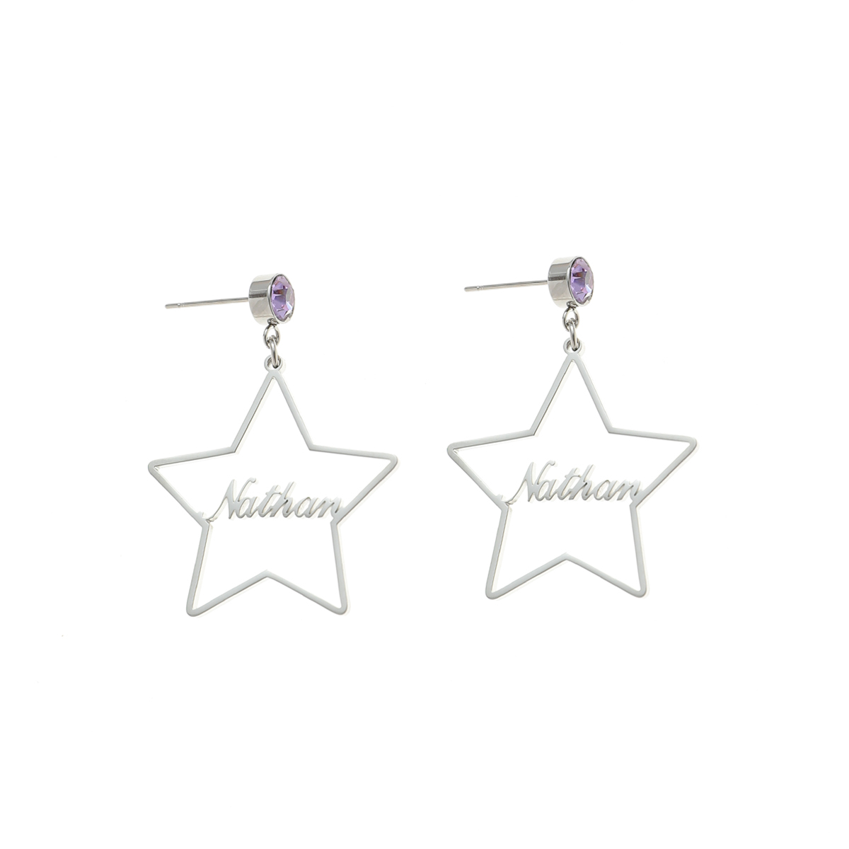Personalized Name Birthstone Earrings with Pentagram Shape