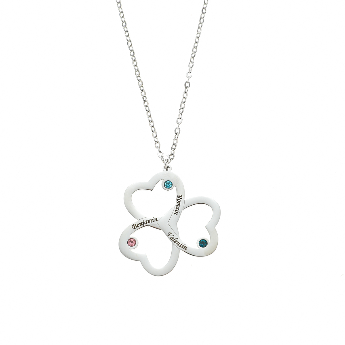Clover Custom Necklace with Three Names and Birthstones