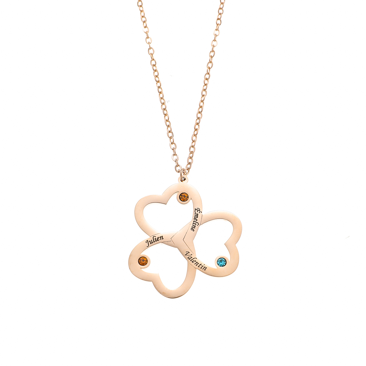 Clover Custom Necklace with Three Names and Birthstones