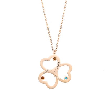 Clover Custom Necklace with Three Names and Birthstones
