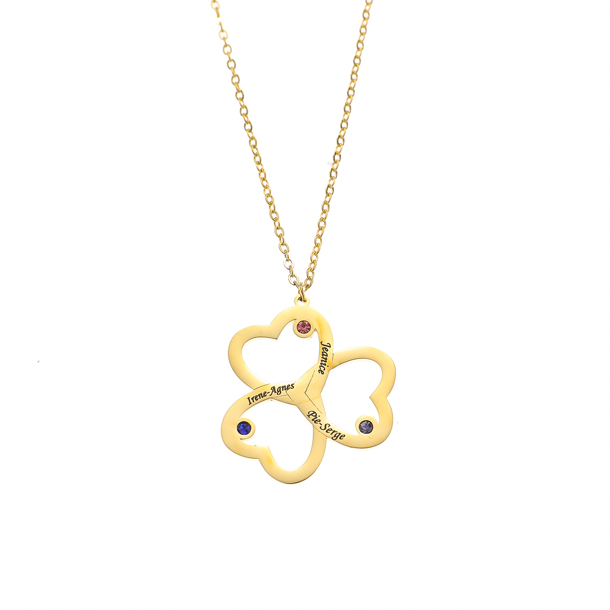 Clover Custom Necklace with Three Names and Birthstones