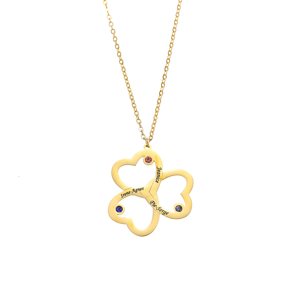 Clover Custom Necklace with Three Names and Birthstones