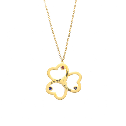 Clover Custom Necklace with Three Names and Birthstones