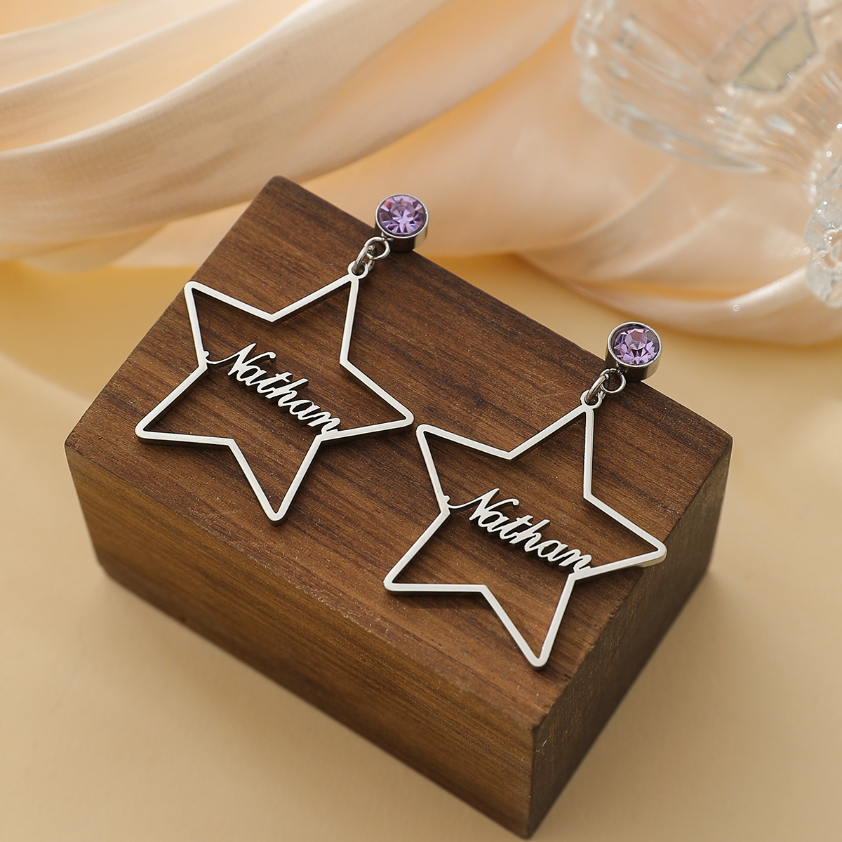 [Copy]Custom Name Necklace With Heart Shaped Brithstone Earrings