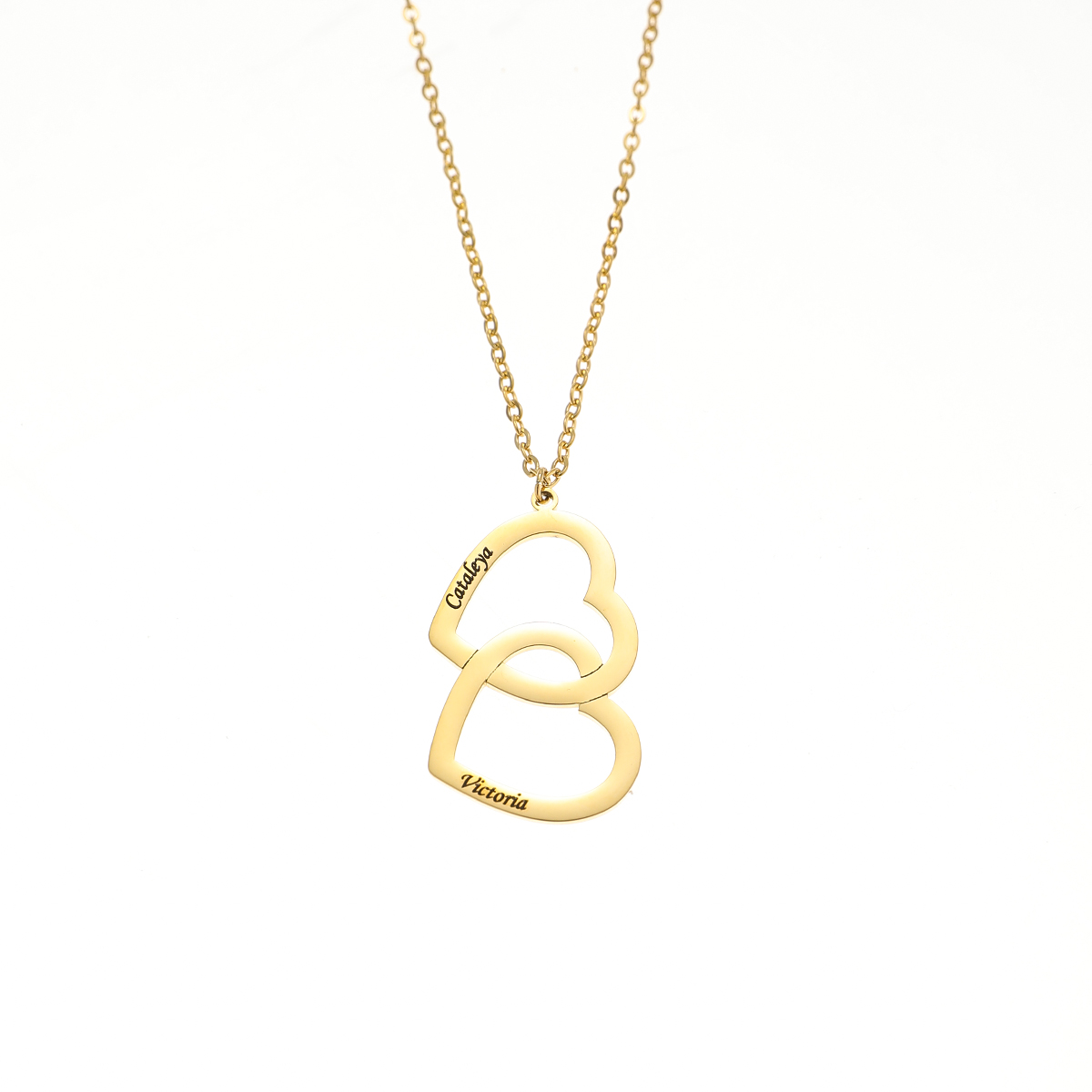 Double Heart Custom Name Engraved Necklace