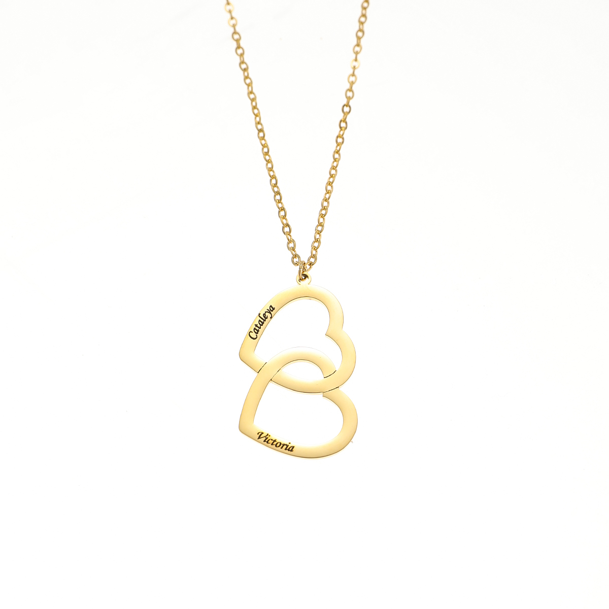 Double Heart Custom Name Engraved Necklace