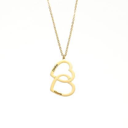 Double Heart Custom Name Engraved Necklace