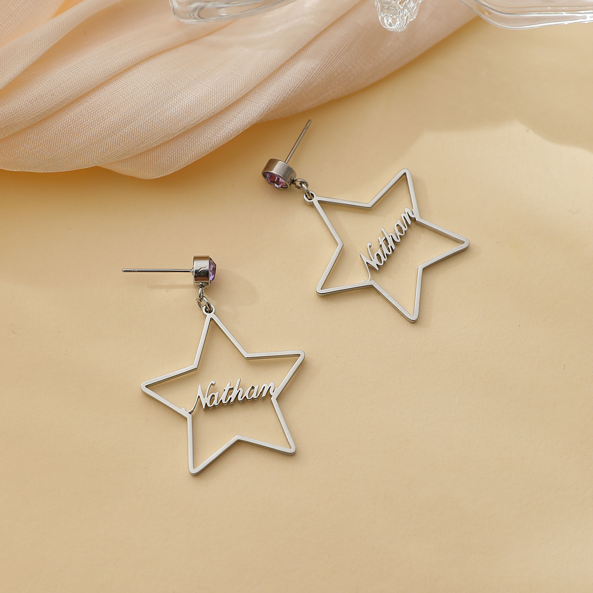 [Copy]Custom Name Necklace With Heart Shaped Brithstone Earrings