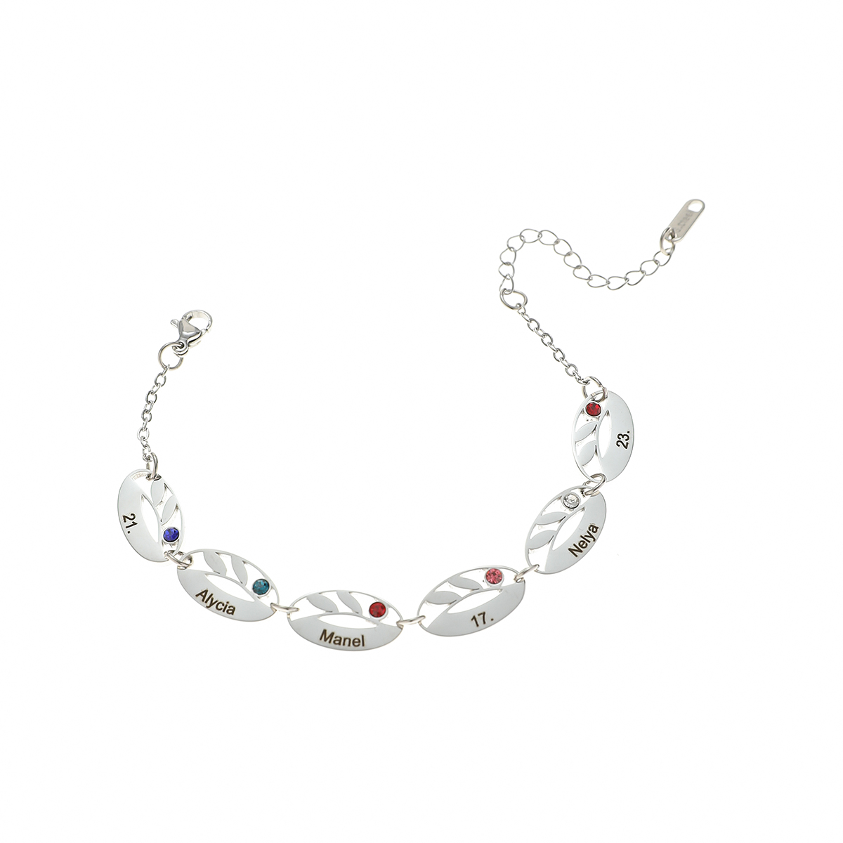 Custom Name Bracelet with brithstone in the Shape of Leaf Veins