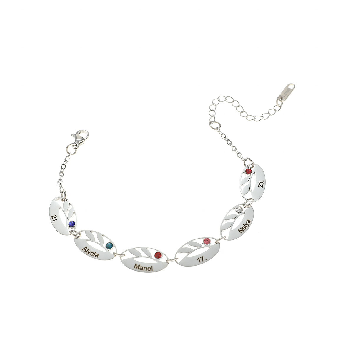 Custom Name Bracelet with brithstone in the Shape of Leaf Veins