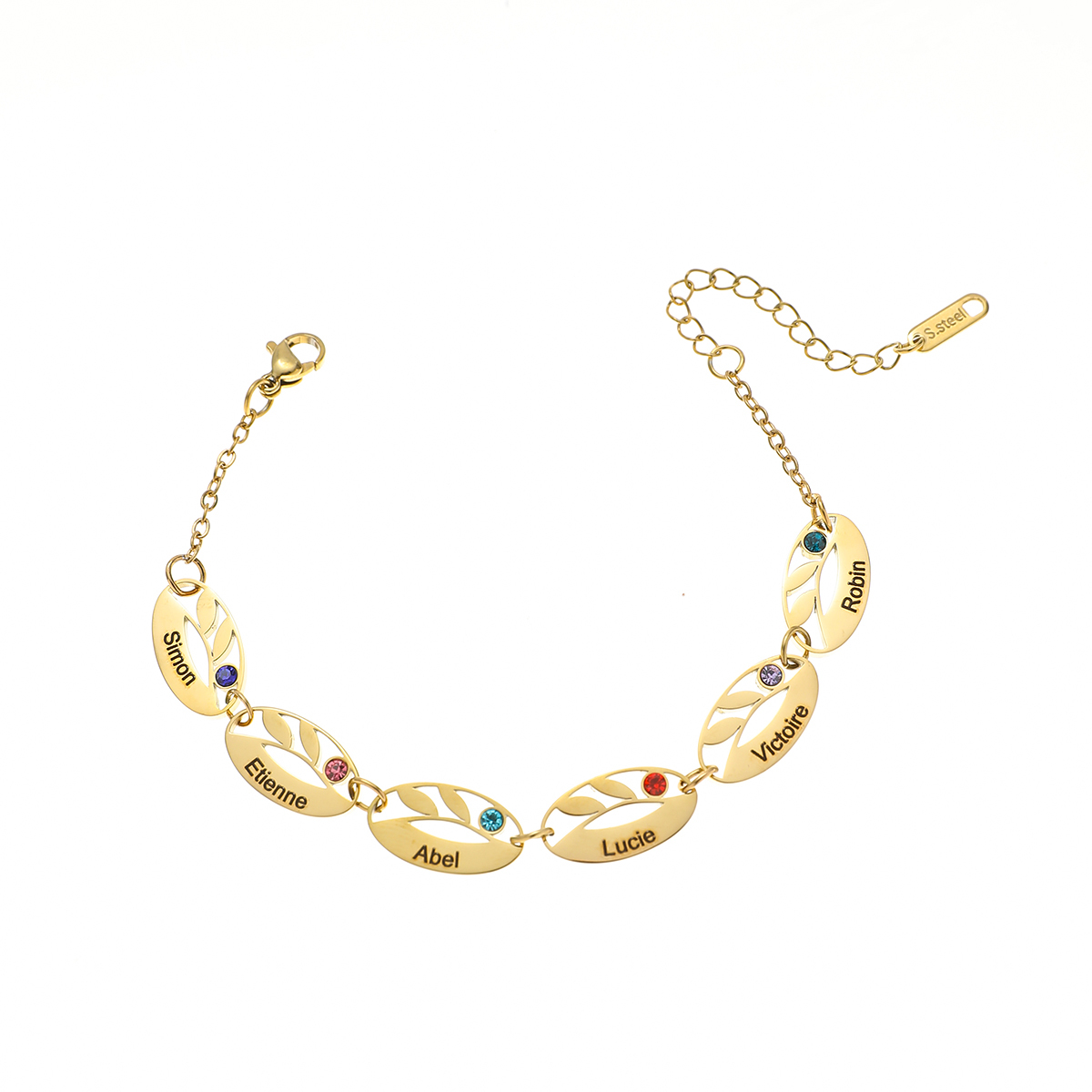 Custom Name Bracelet with brithstone in the Shape of Leaf Veins