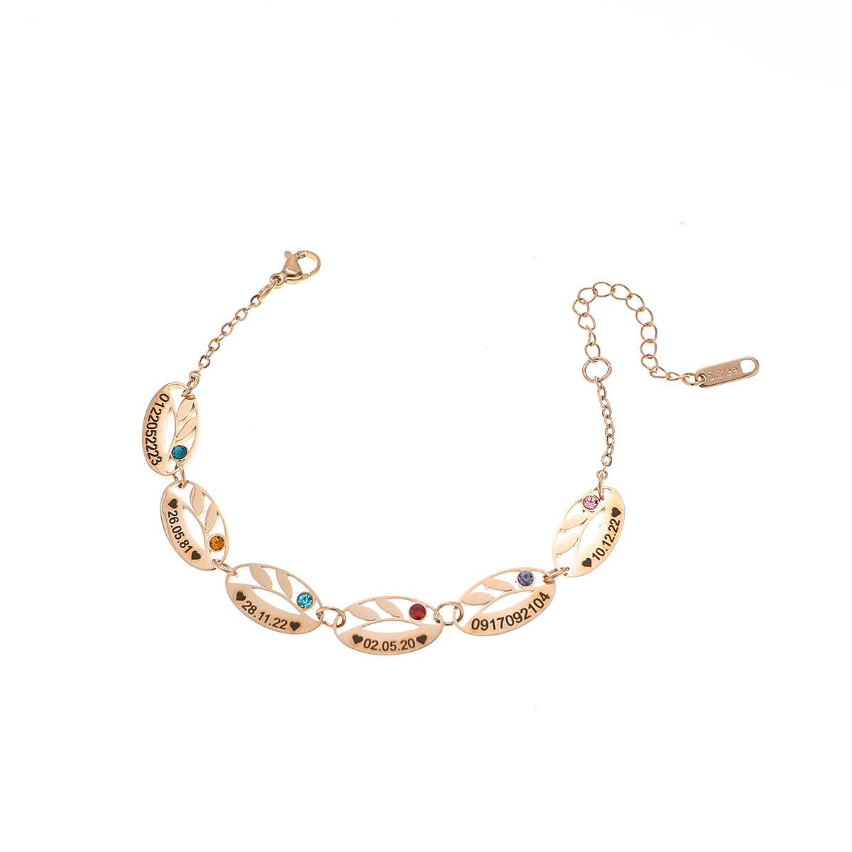 Custom Name Bracelet with brithstone in the Shape of Leaf Veins