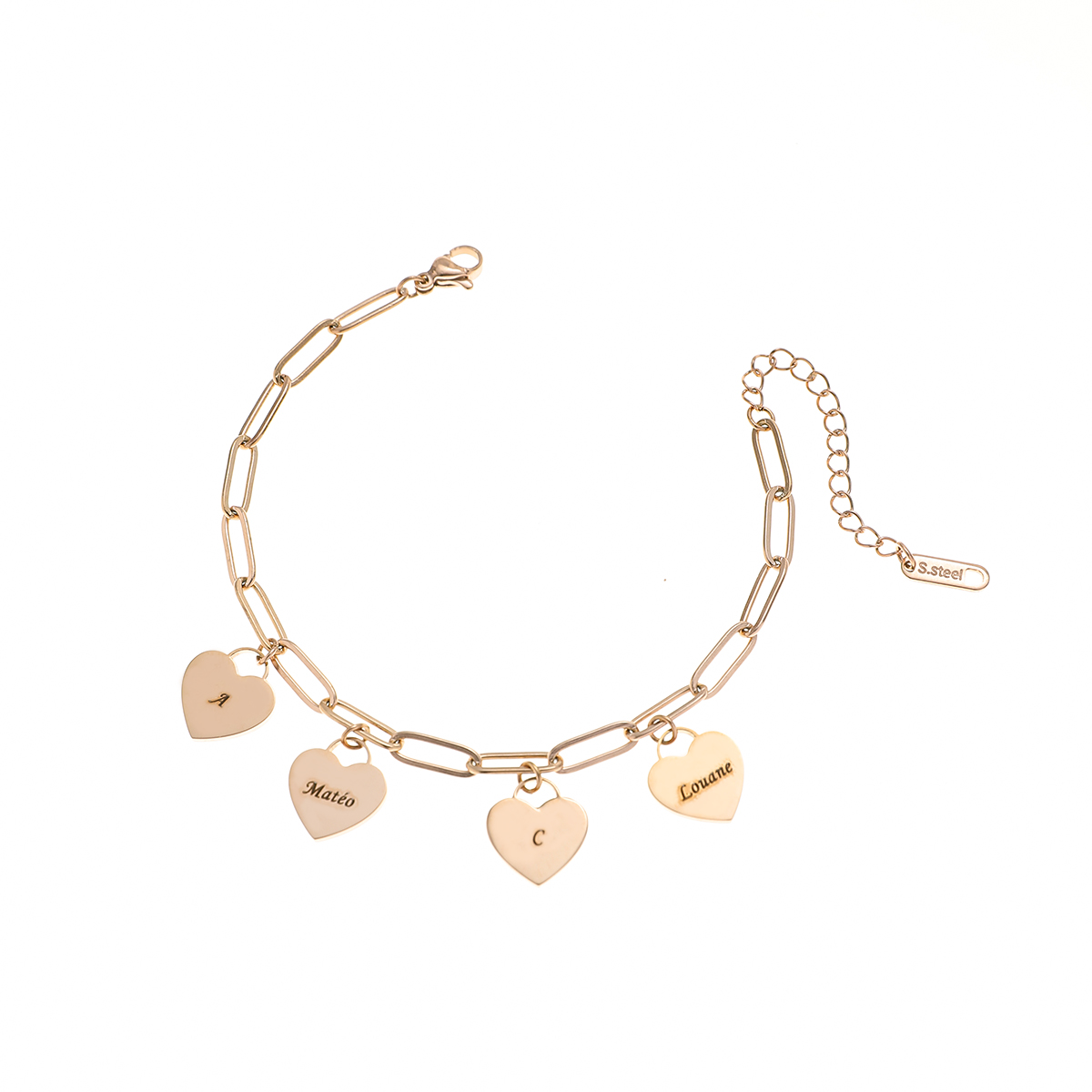 Custom Family Bracelet with Multiple Names and Heart Carvings