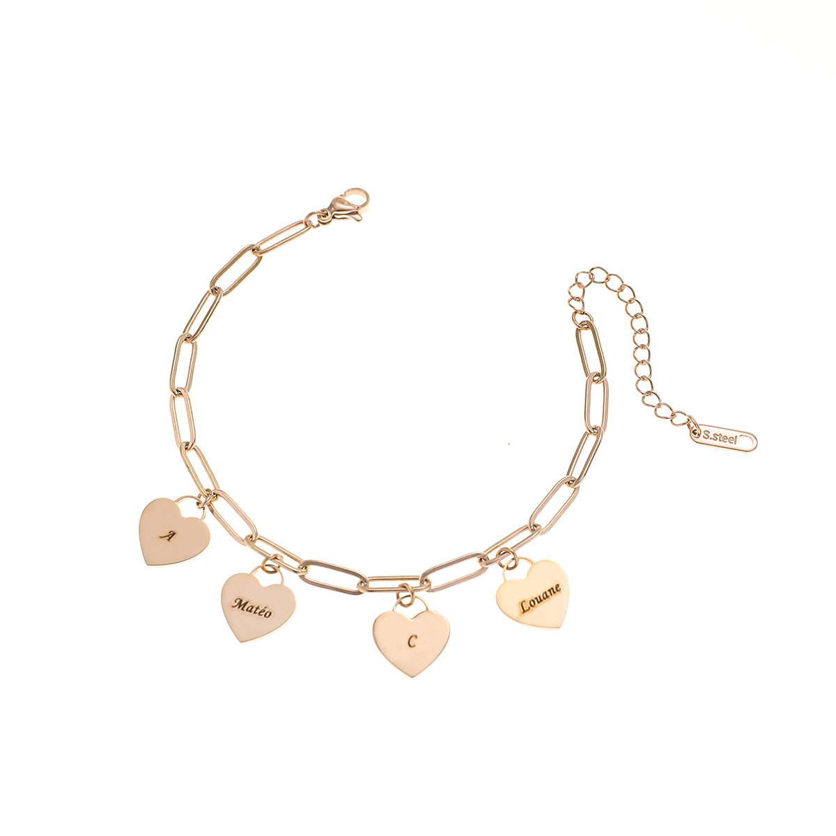 Custom Family Bracelet with Multiple Names and Heart Carvings