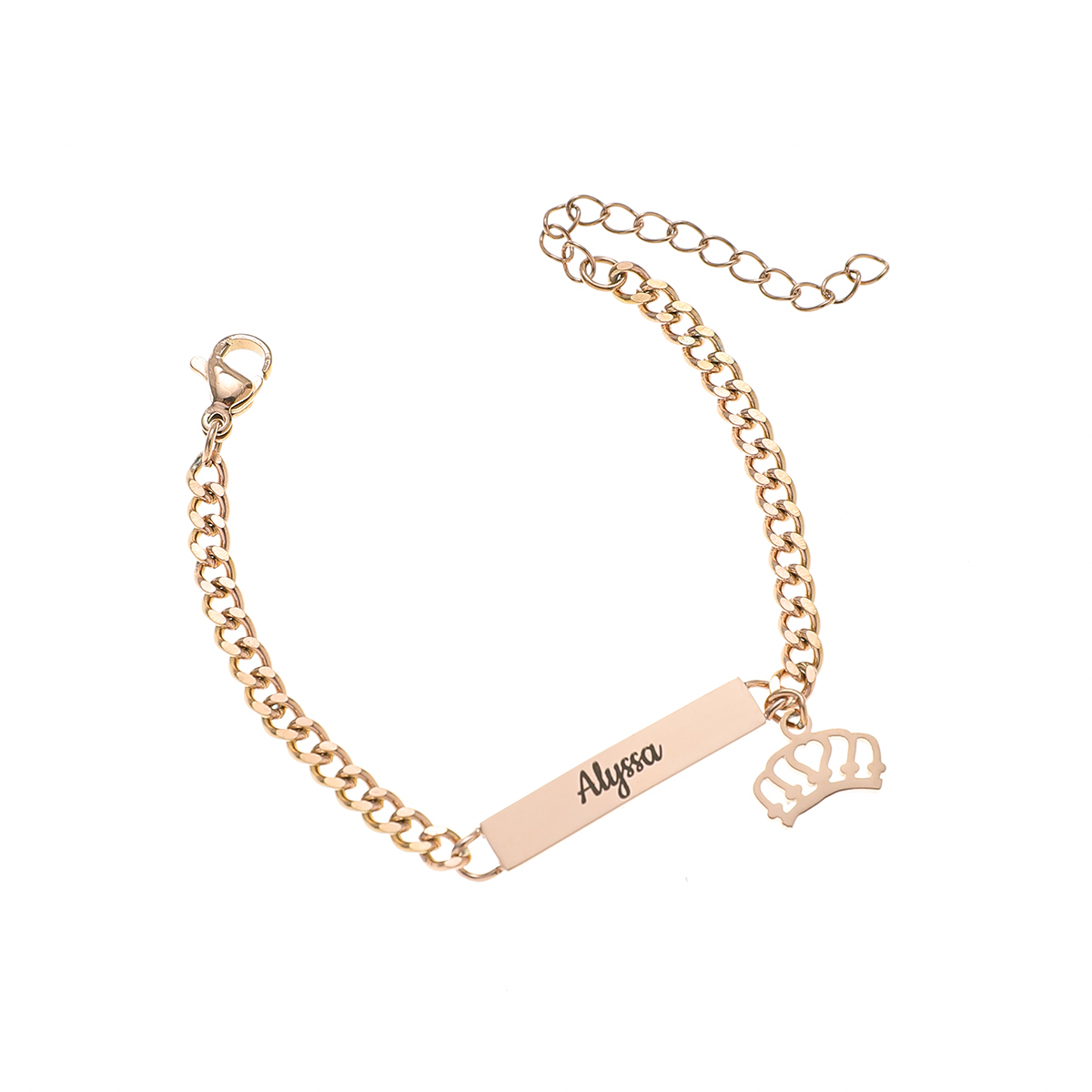 Custom Name-engraved Bracelet with Crown Pendant  