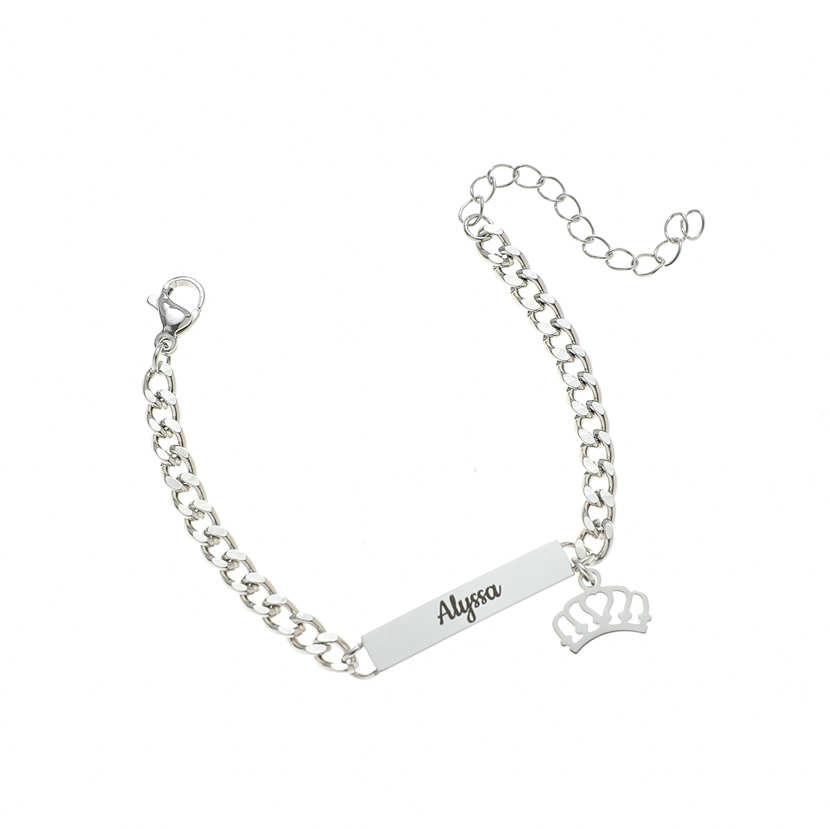 Customized Name-engraved Bracelet with Crown Pendant