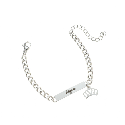 Custom Name-engraved Bracelet with Crown Pendant  