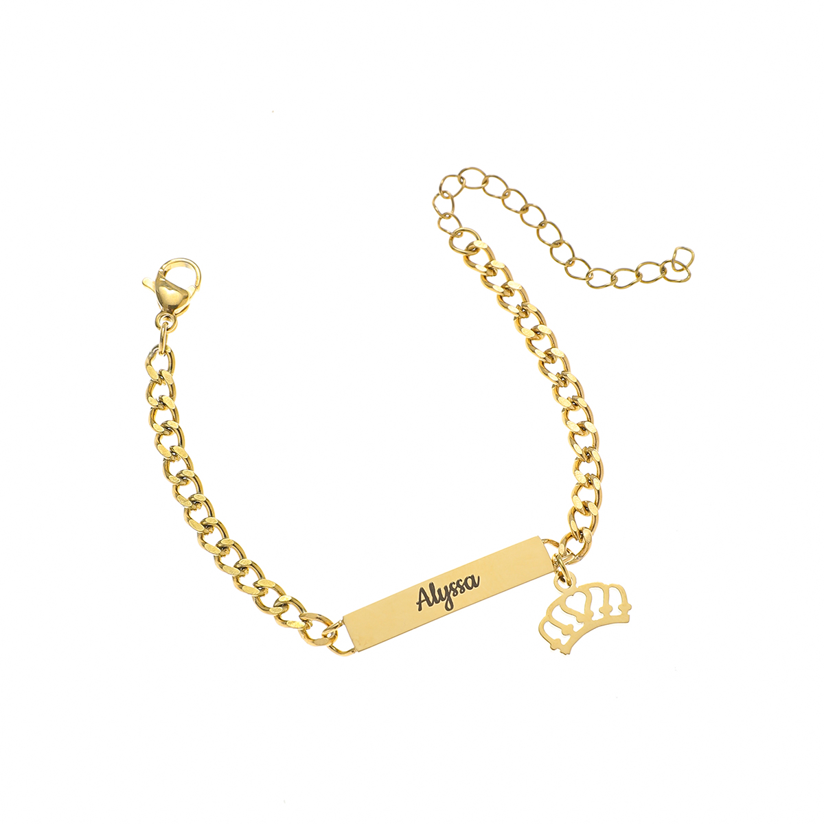 Custom Name-engraved Bracelet with Crown Pendant  