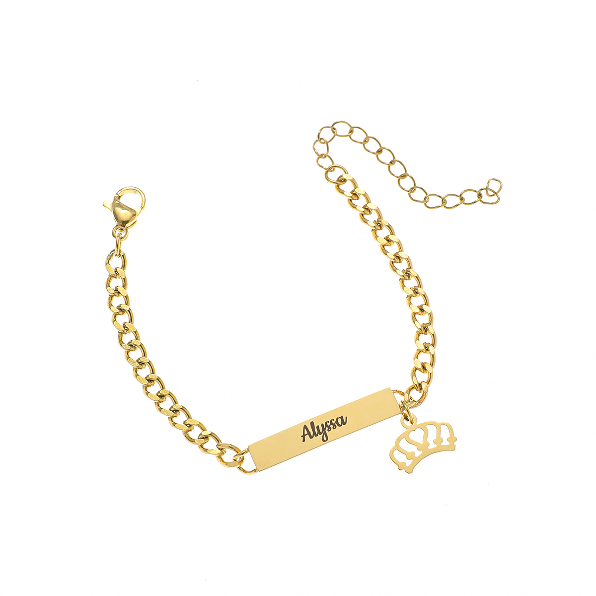 Custom Name-engraved Bracelet with Crown Pendant  