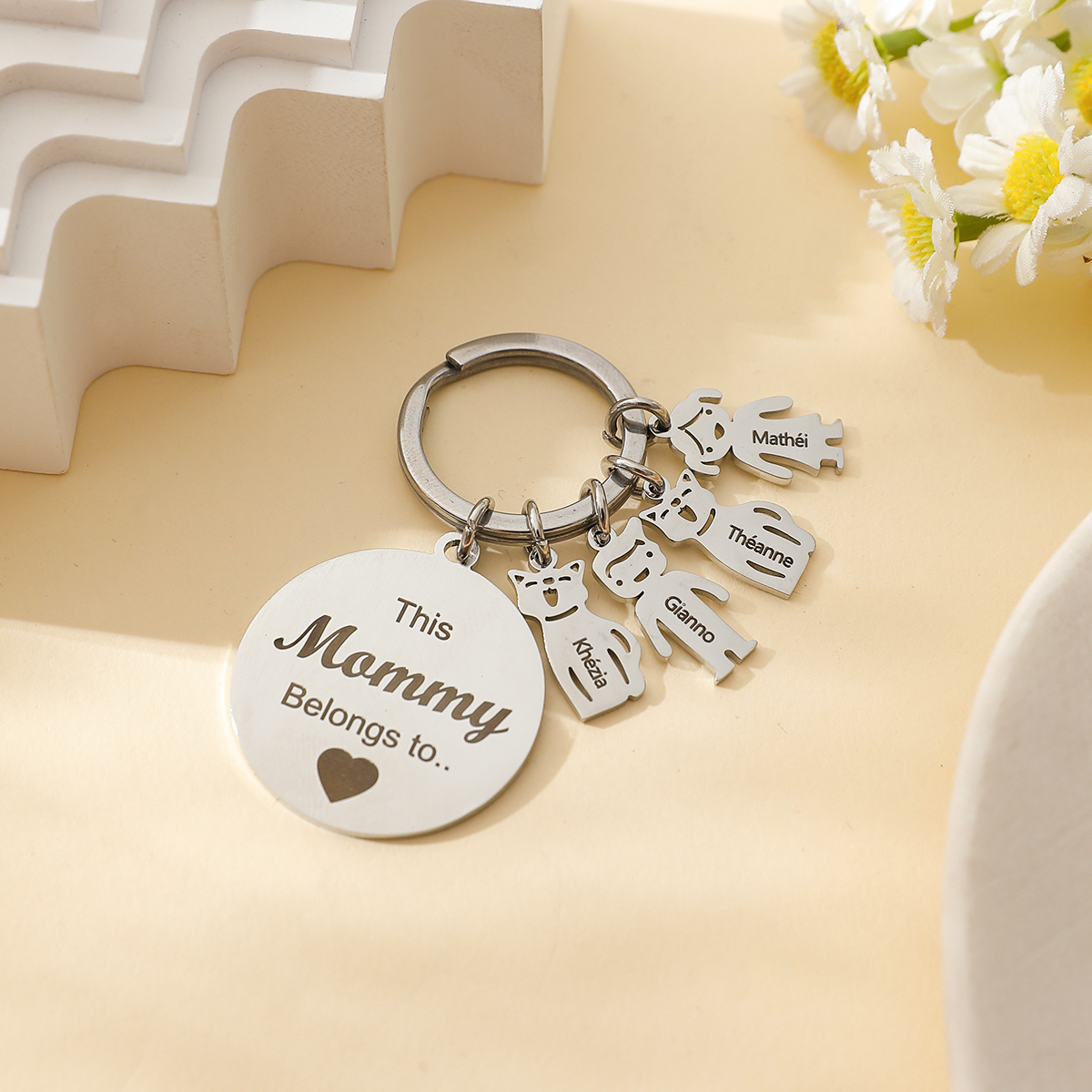Custom Family Name Keychains with Pendant Patterns of People and Pets