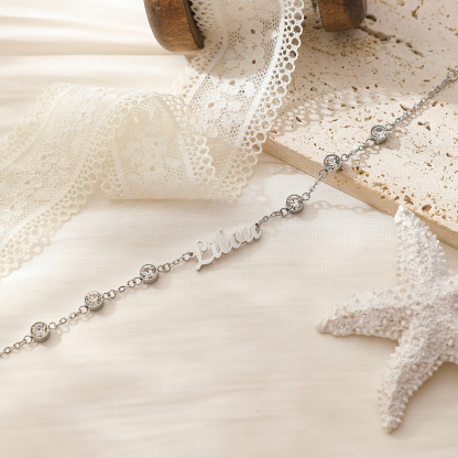Custom Name Bracelets and Ankle Chains with Six Rhinestones Inlaid