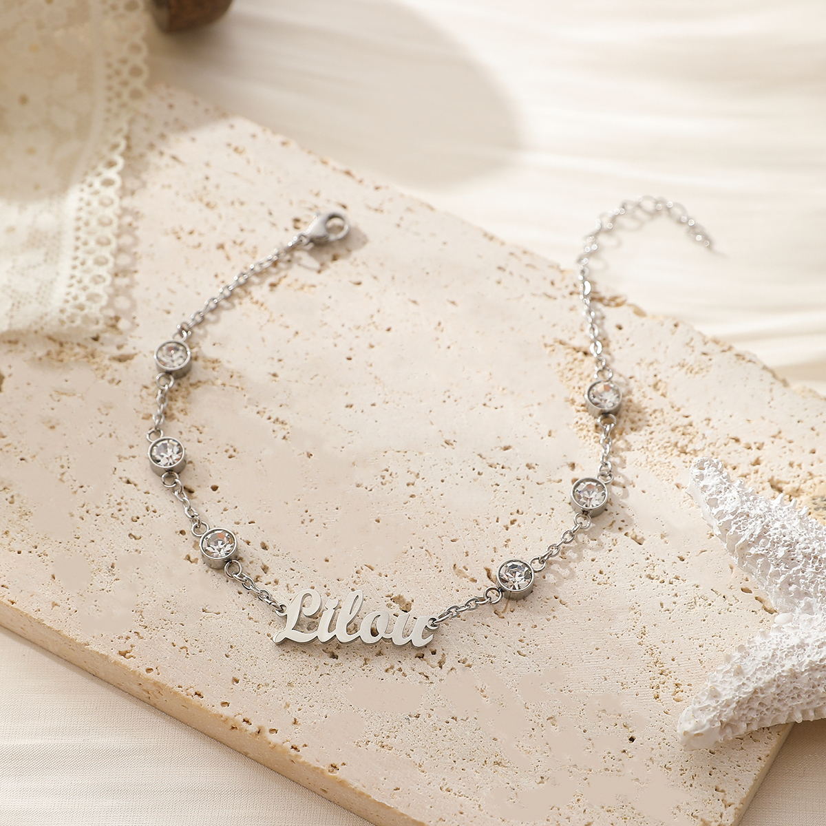 Custom Name Bracelets and Ankle Chains with Six Rhinestones Inlaid