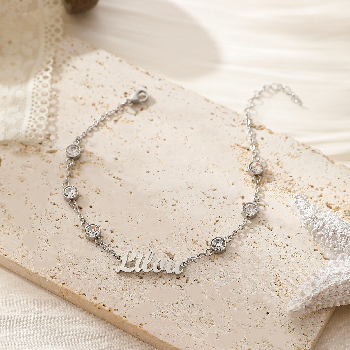 Custom Name Bracelets and Ankle Chains with Six Rhinestones Inlaid