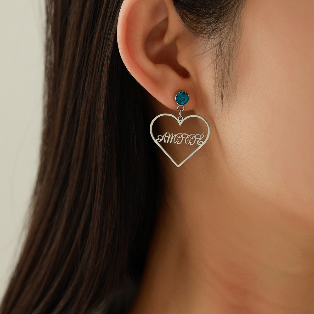 Custom Name Necklace With Heart Shaped Brithstone Earrings