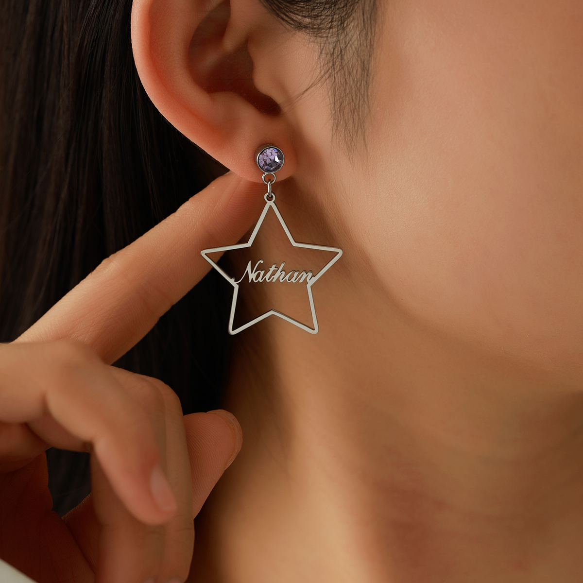 [Copy]Custom Name Necklace With Heart Shaped Brithstone Earrings