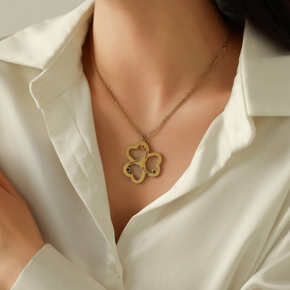 Clover Custom Necklace with Three Names and Birthstones