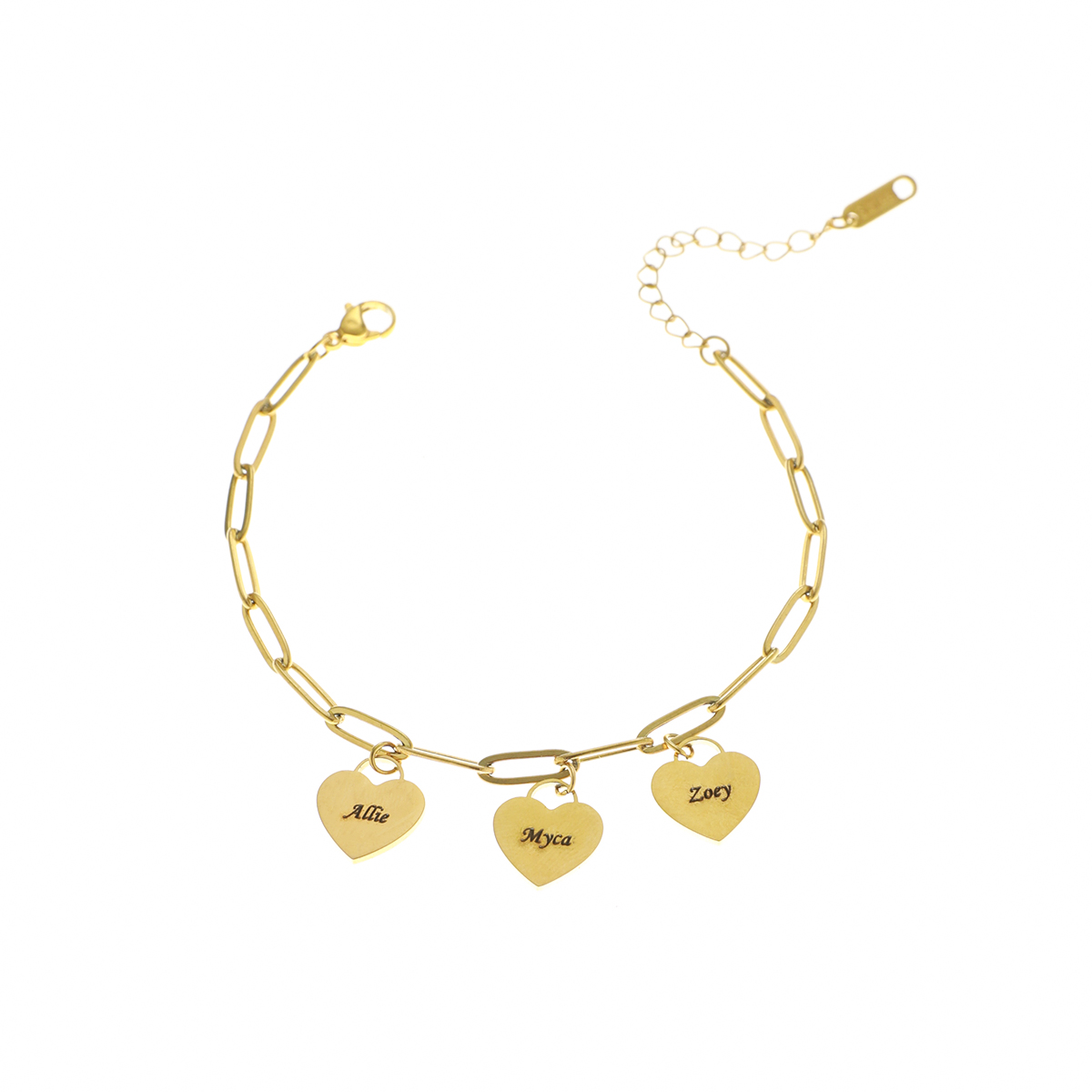 Custom Family Bracelet with Multiple Names and Heart Carvings